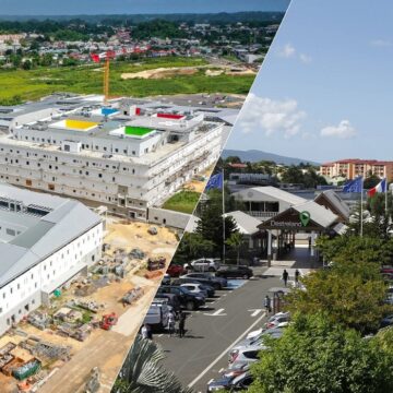 Photomontage : Chantier du nouveau CHU de la Guadeloupe et parking du plus grand centre commercial de l’archipel. Photomontage : Chantier du nouveau CHU de la Guadeloupe et parking du plus grand centre commercial de l’archipel.