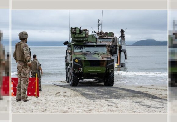Exercice Caraïbes 26, mission Jeanne d’Arc. Du 17 au 21 mai, à Marie-Galante, près de 150 militaires sont déployés avec blindés et hélicoptères pour des exercices jour et nuit. Photo : Forces armées aux Antilles Exercice Caraïbes 26, mission Jeanne d’Arc. Du 17 au 21 mai, à Marie-Galante, près de 150 militaires sont déployés avec blindés et hélicoptères pour des exercices jour et nuit. Photo : Forces armées aux Antilles