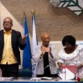 Éric Jalton, lors de la séance d’investiture au fauteuil de maire des Abymes à l’issue de l’élection municipale 2026 qu’il a remporté pour le 3e fois. Photo : Ville des Abymes